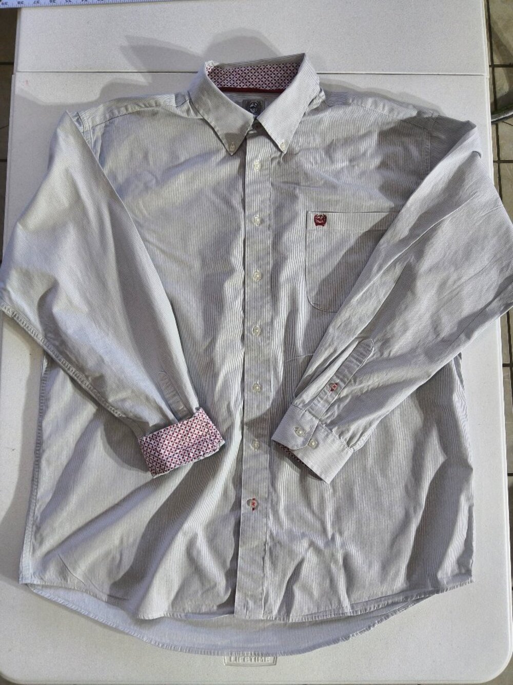 Cinch Mens L gray white striped button down cowboy rodeo shirt flip cuff